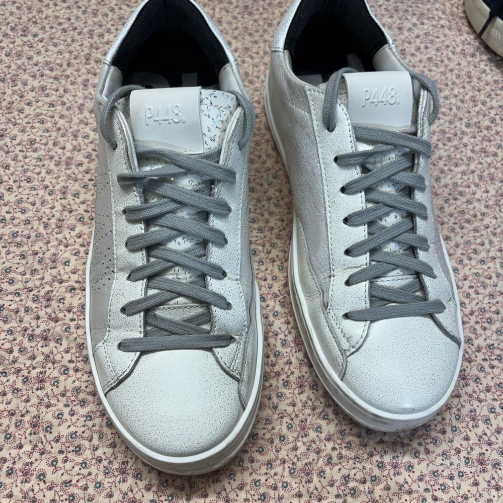 P448 Women's White and Gray Sneakers
